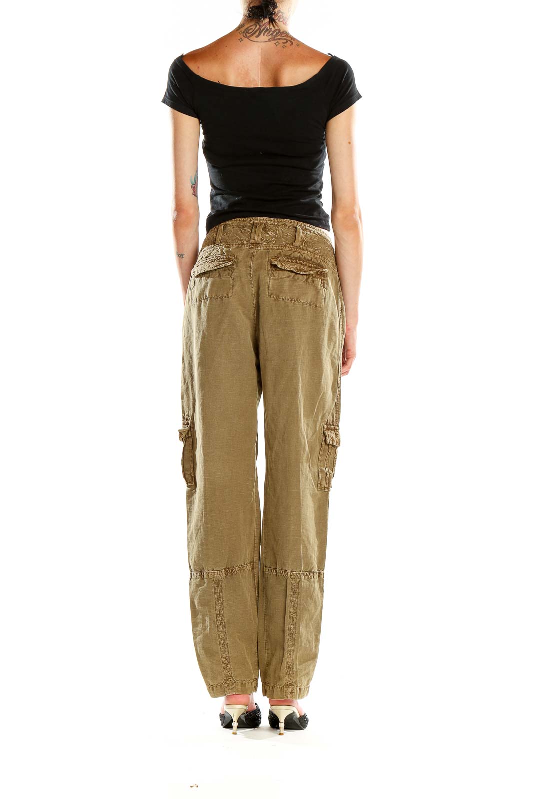 Green Embroidered Casual Pants