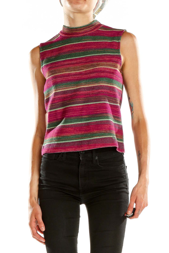 Multicolor Striped Woven Chic Vintage Top