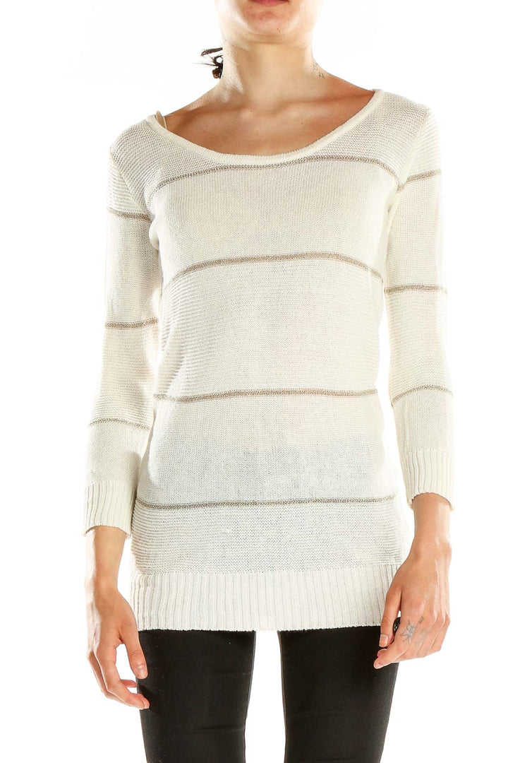 White Striped Casual Light Sweater