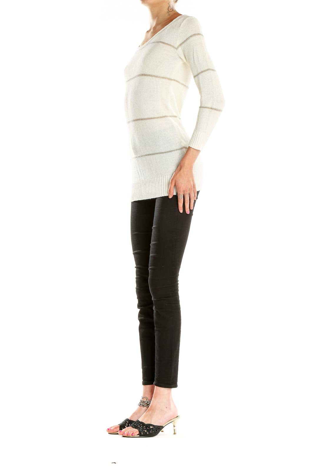 White Striped Casual Light Sweater