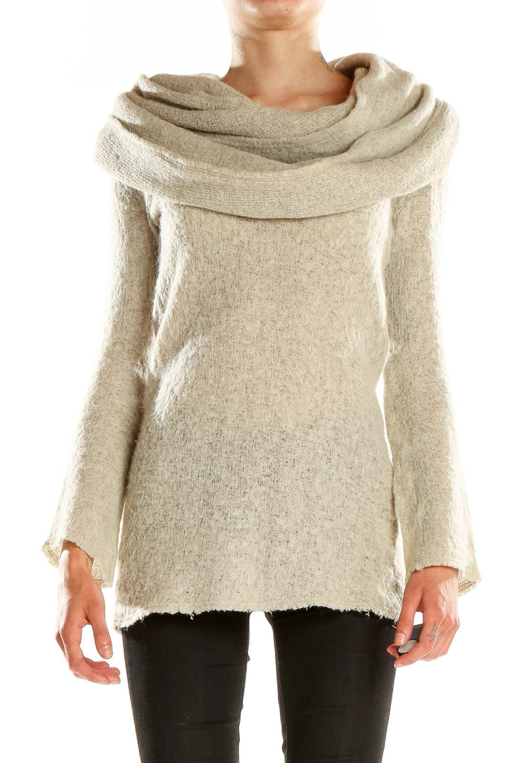 Beige Woven Top With Matching Scarf