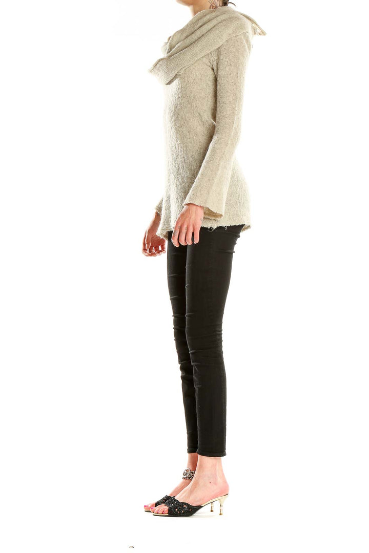 Beige Woven Top With Matching Scarf