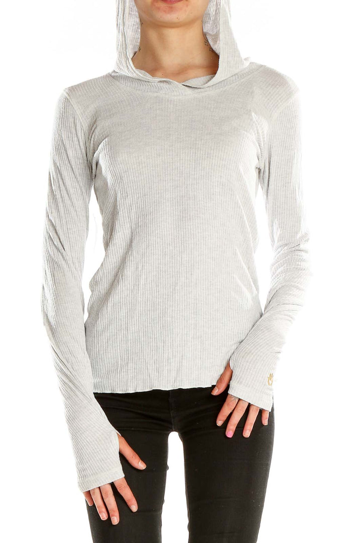 Gray Ribbed Hooded Shirt