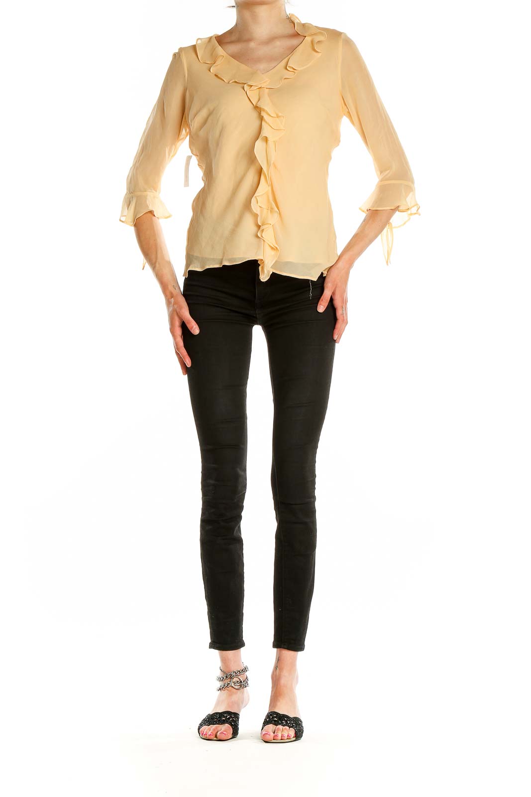 Beige Silk Ruffle Blouse