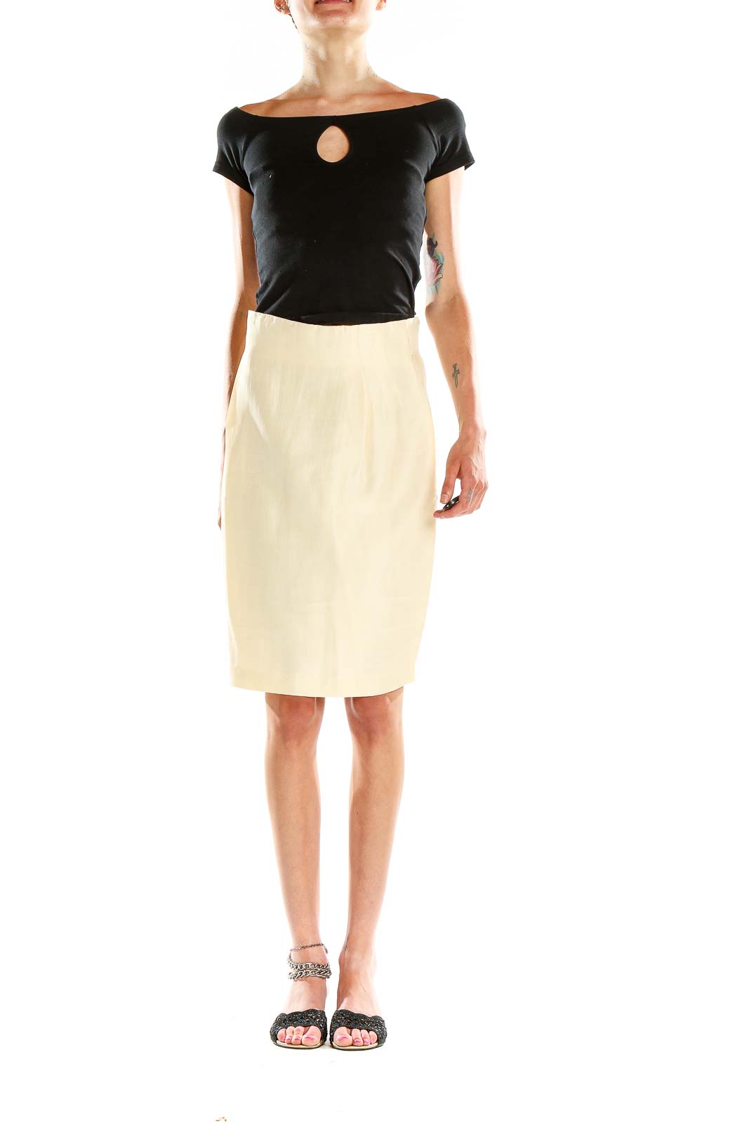 Beige Silk Vintage Pencil Skirt