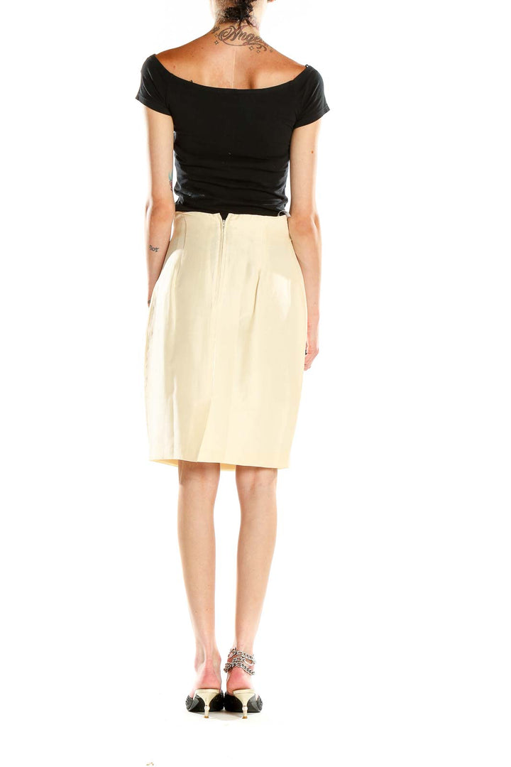 Beige Silk Vintage Pencil Skirt