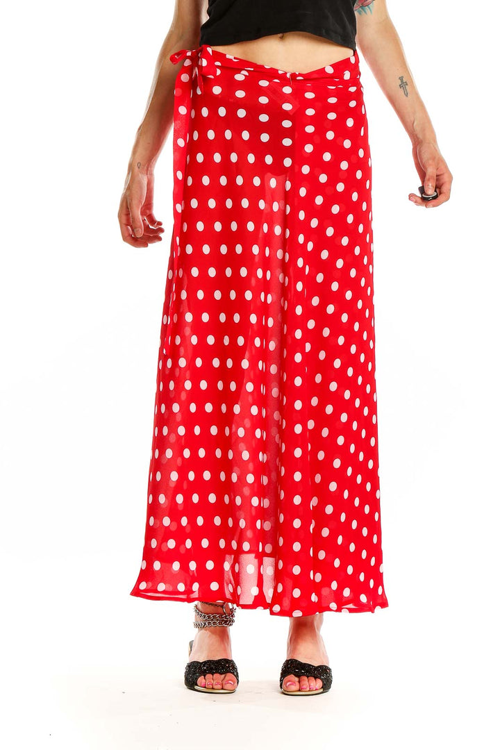 Red Polka Dot Flared Maxi Skirt