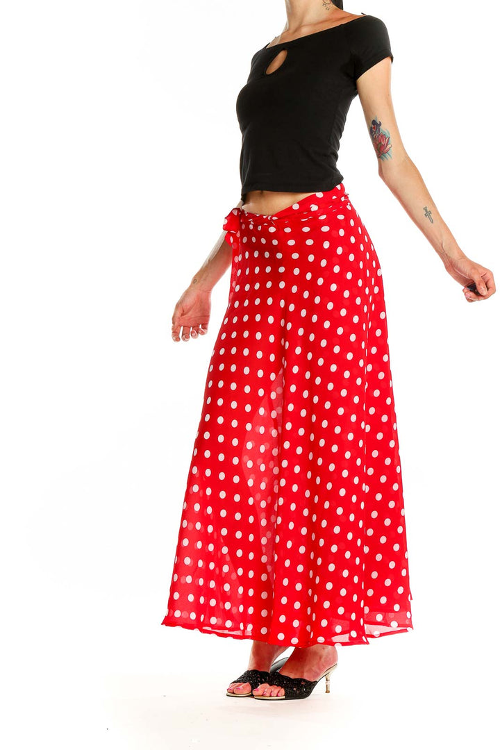 Red Polka Dot Flared Maxi Skirt