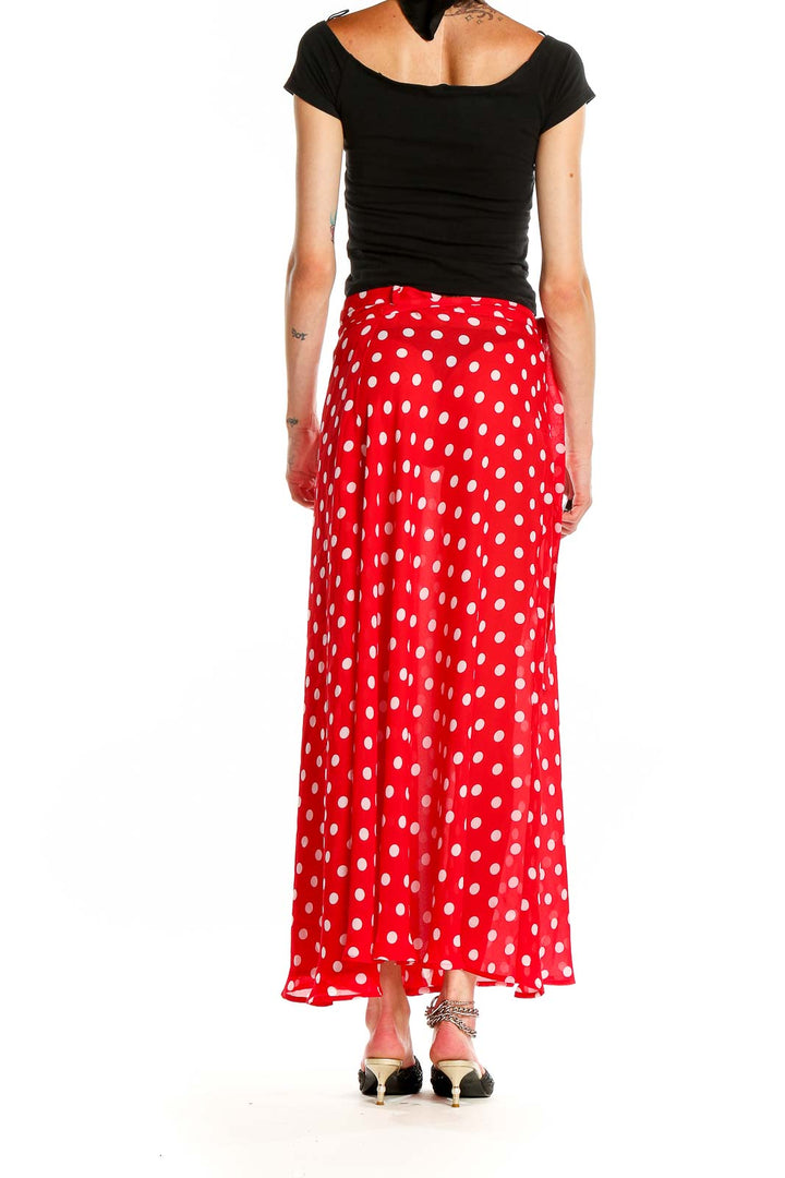 Red Polka Dot Flared Maxi Skirt