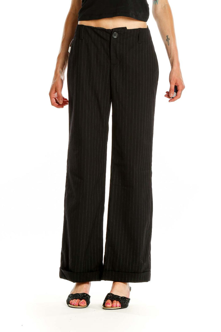 Black All Day Wear Pinstripe Trousers