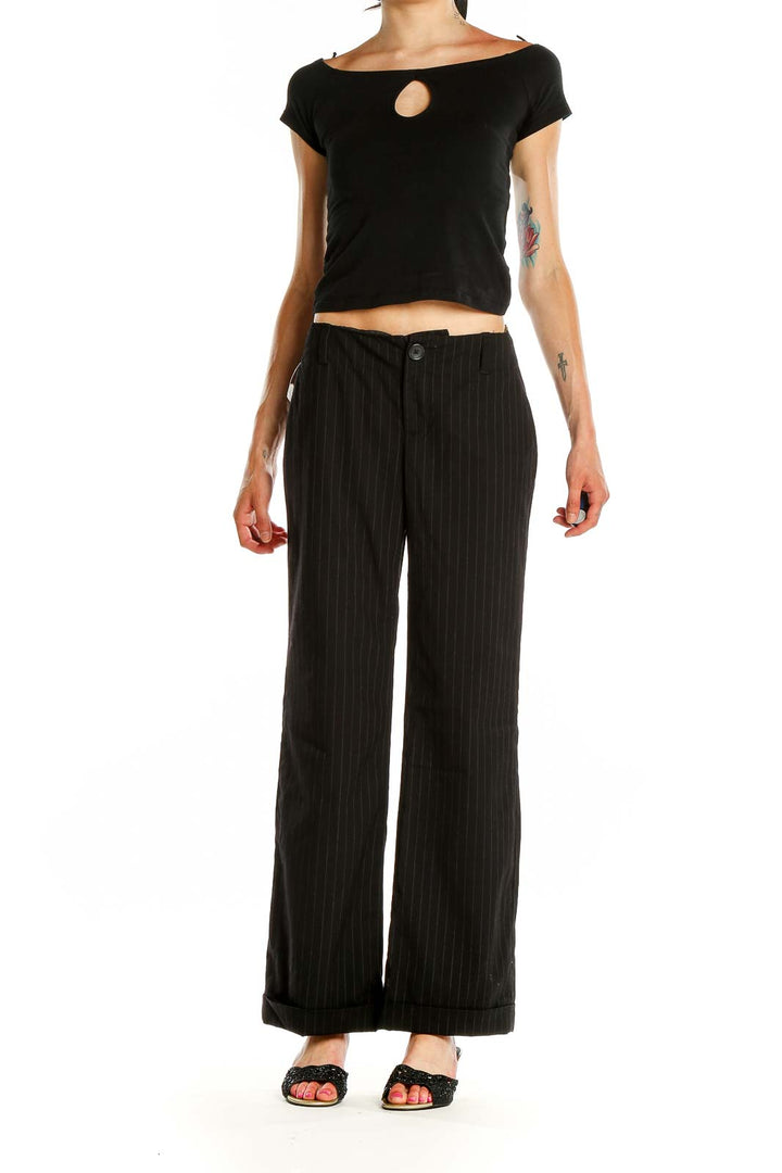 Black All Day Wear Pinstripe Trousers