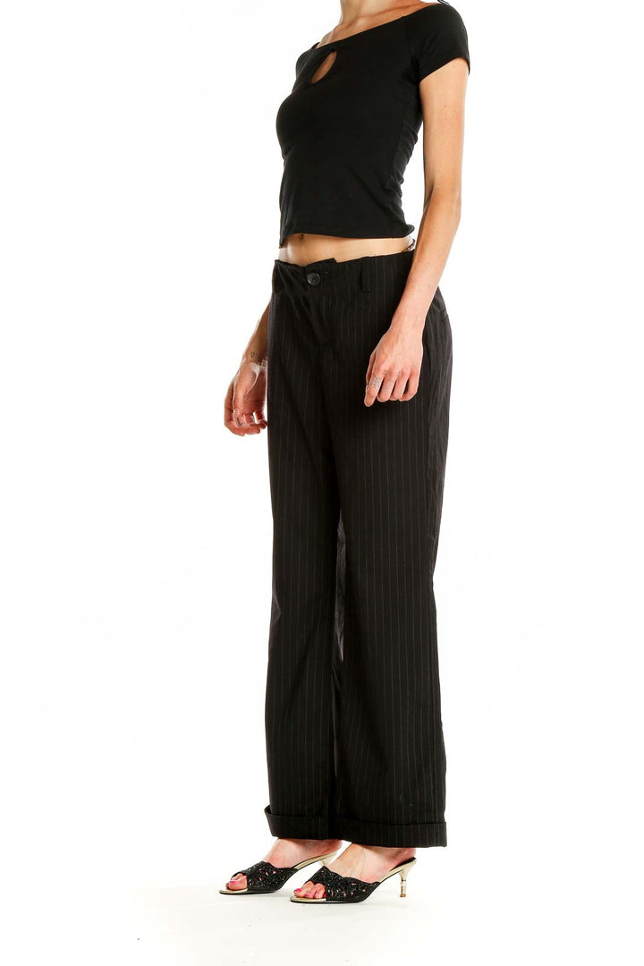 Black All Day Wear Pinstripe Trousers