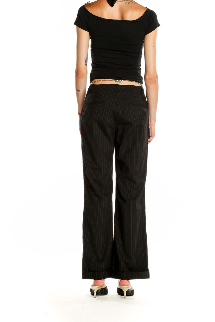 Black All Day Wear Pinstripe Trousers