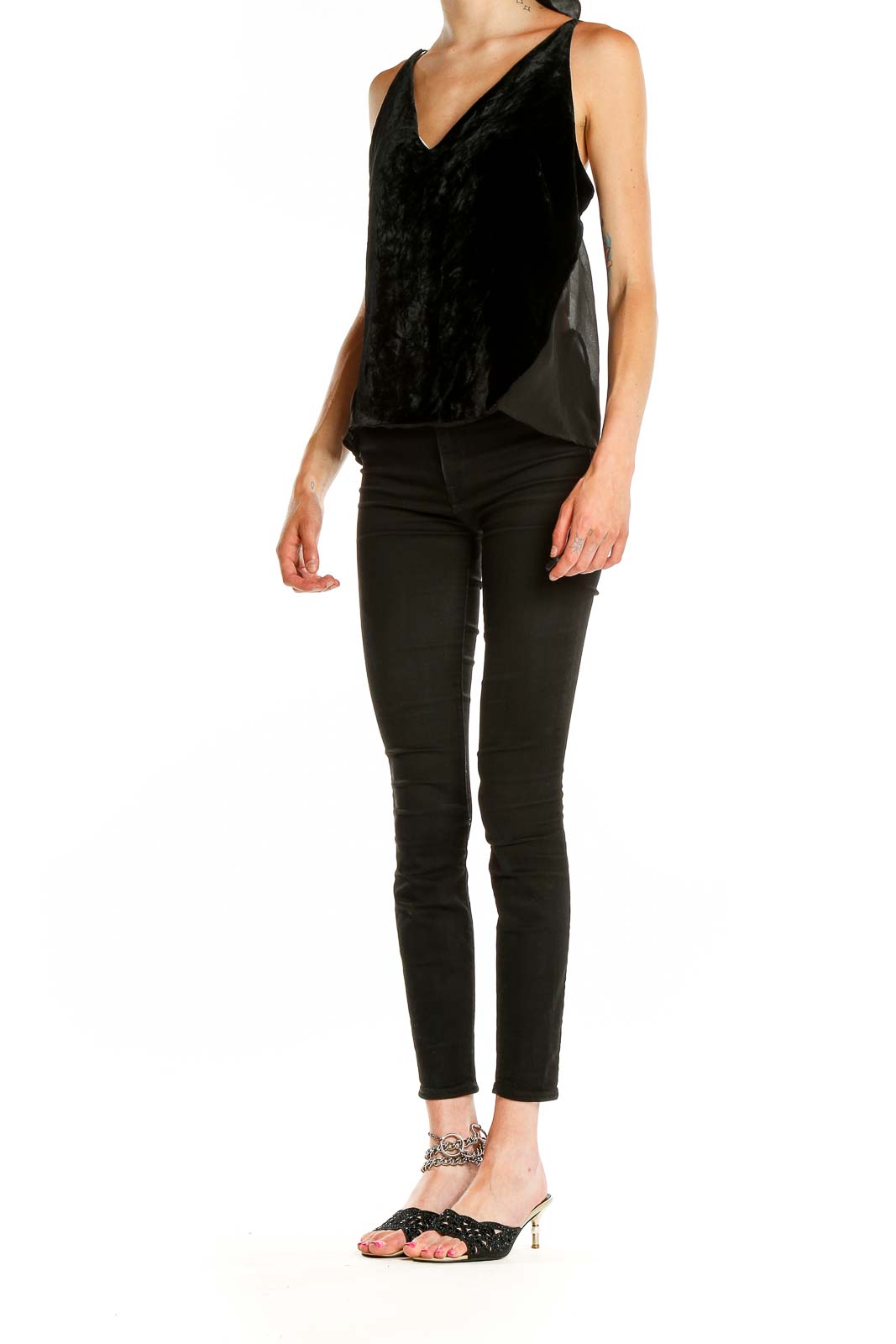 Black Velvet Sheer Panel Chic Tank Top