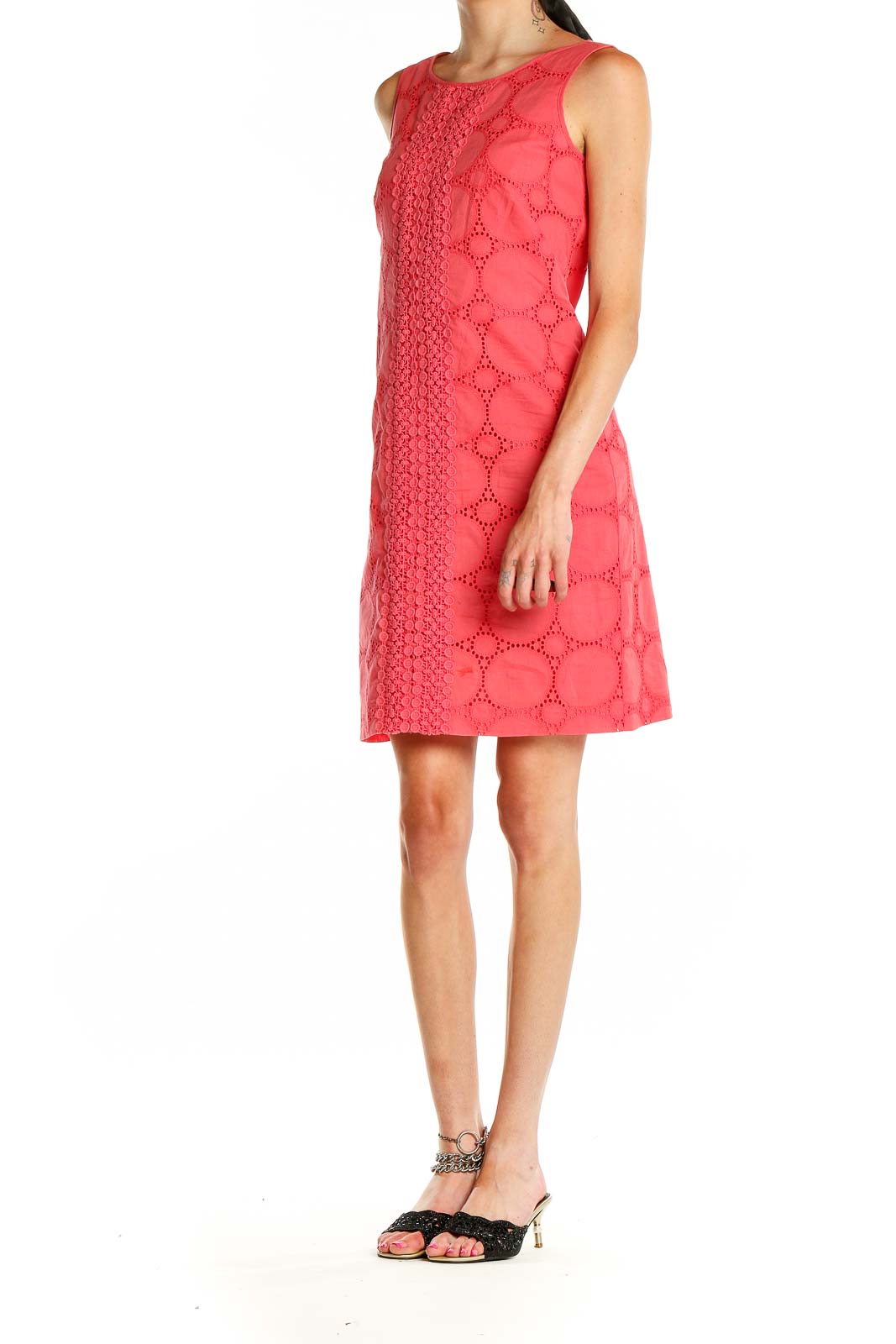 Pink Eyelet Print Shift Dress