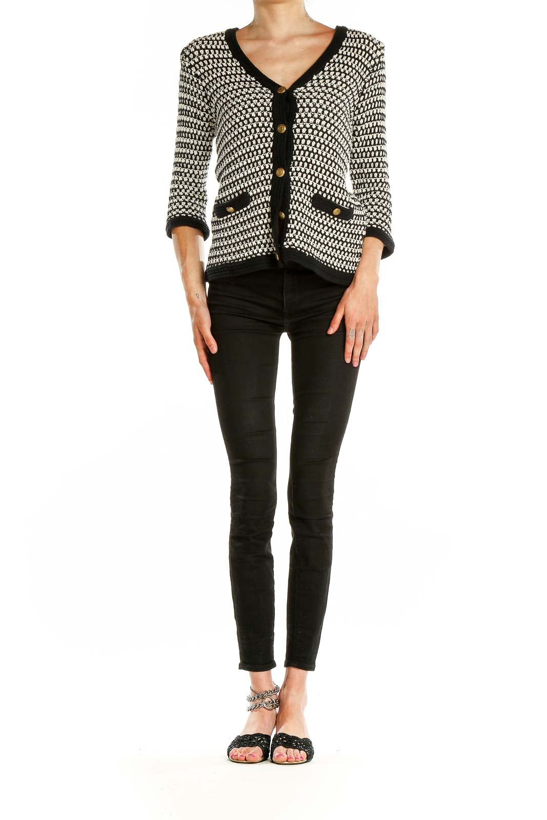 Black White Knit Cardigan