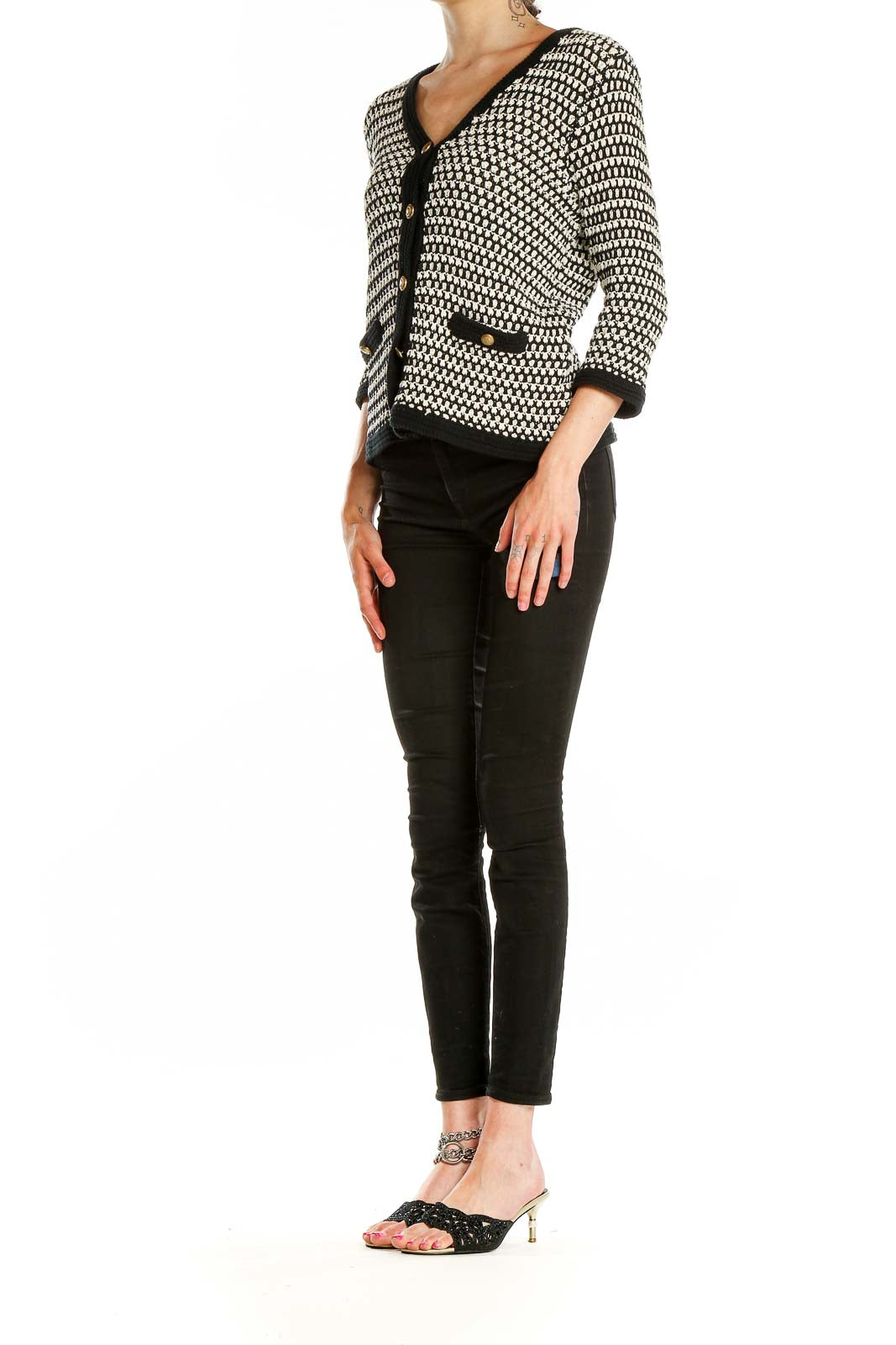 Black White Knit Cardigan