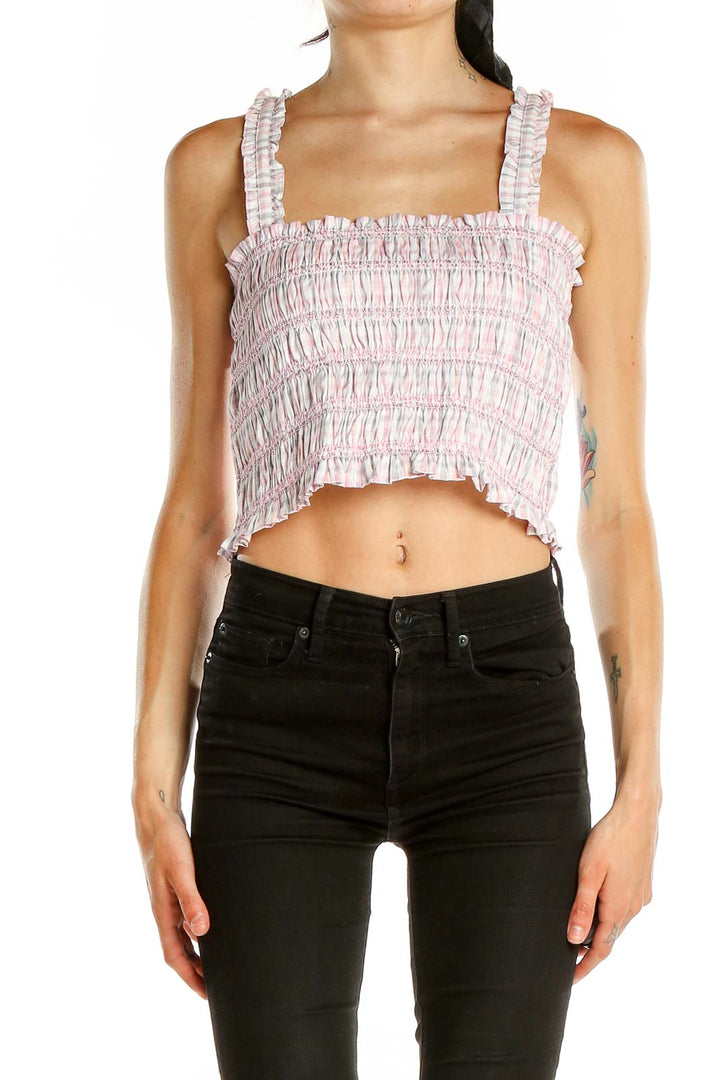 Pink Gingham Ruched Crop Top