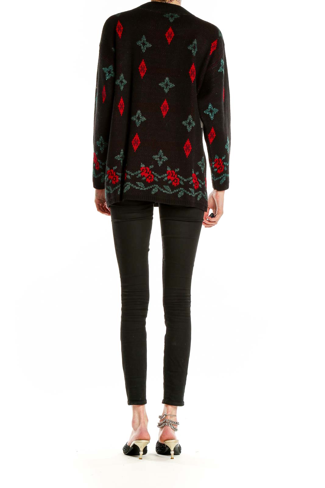 Black Rose Print Retro Sweater