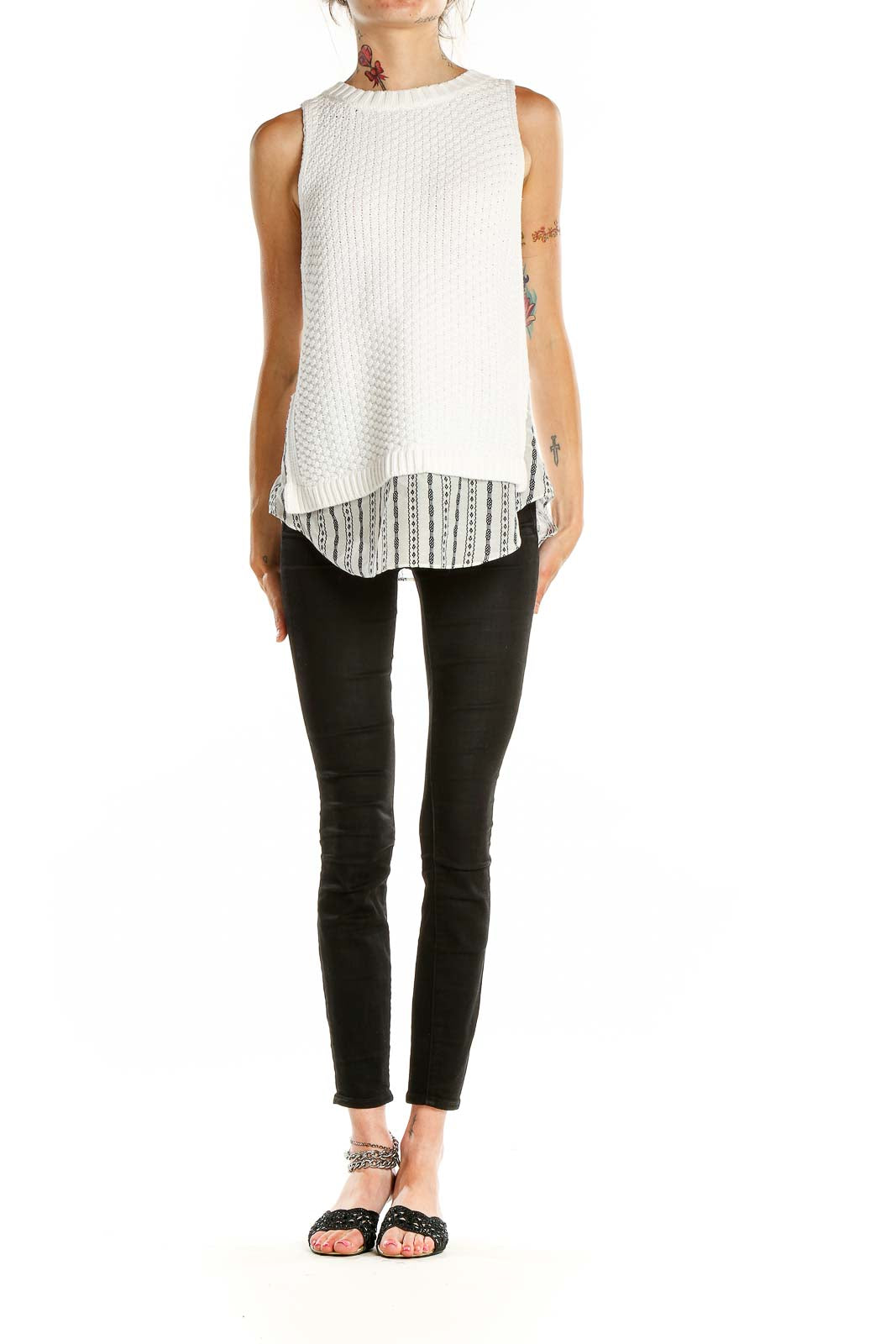 White Knit Layered Top