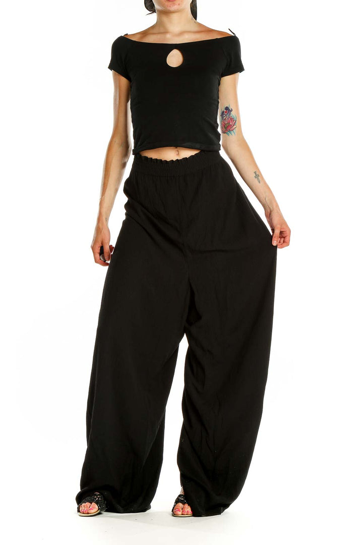 Black Textured All Day Wear Pants