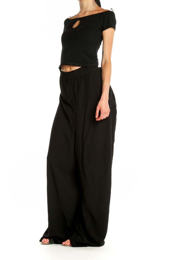 Black Textured All Day Wear Pants