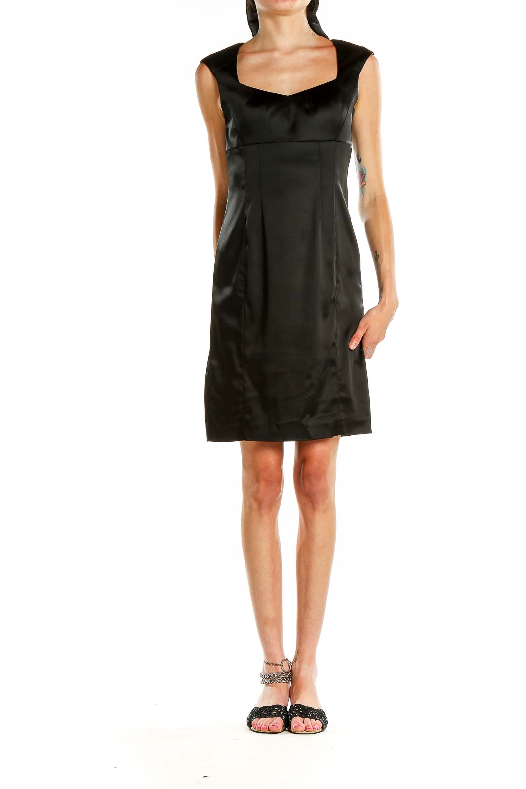 Calvin Klein Black Satin Sheath Dress - Elegant Evening Wear SilkRoll Calvin Klein Black Satin Sheath Dress - Elegant Evening Wear SilkRoll