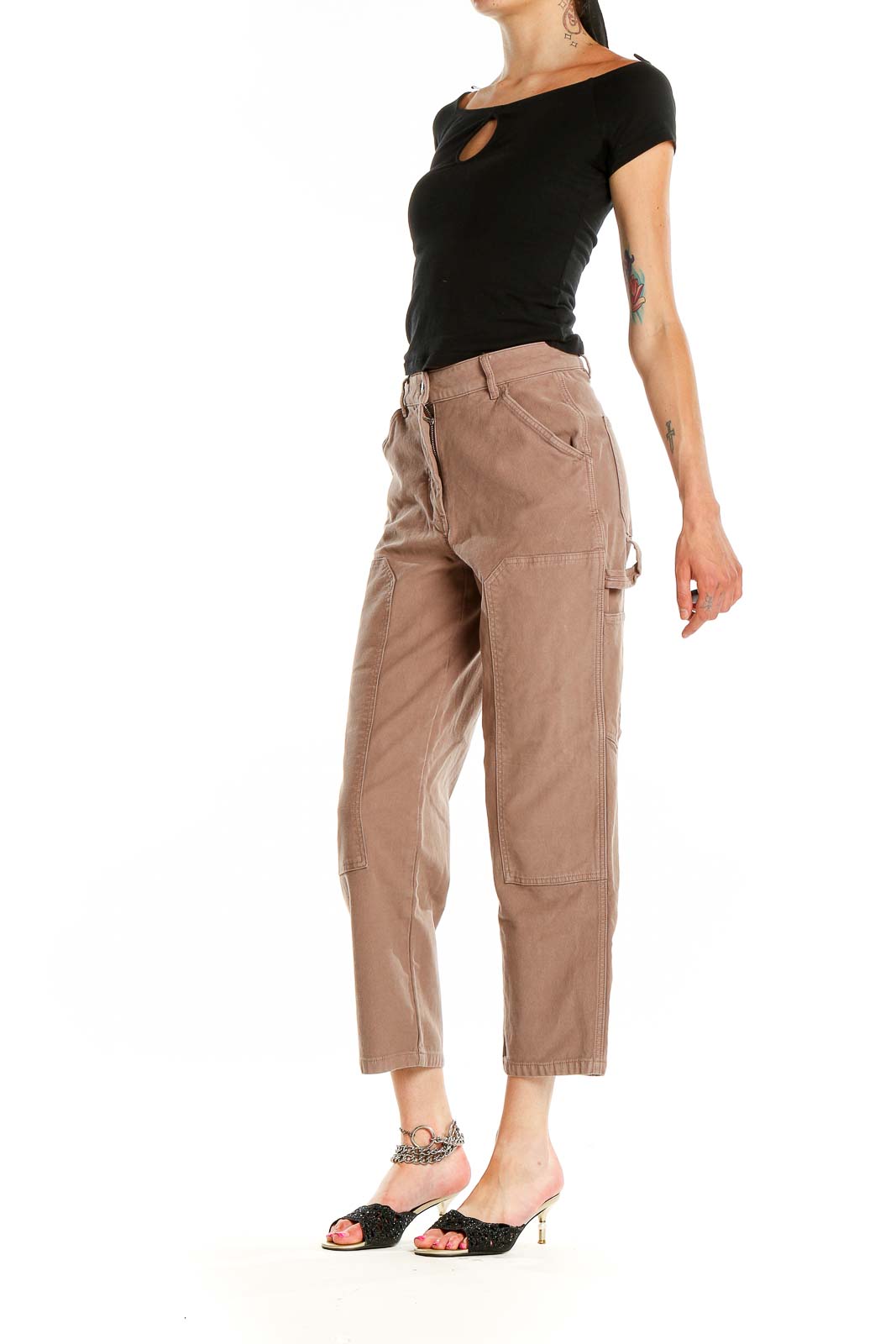 Brown Cropped Carpenter Pants