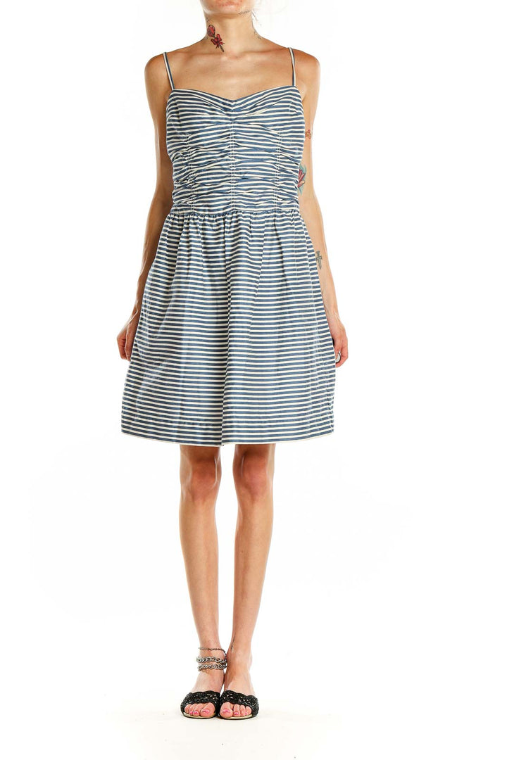 Blue White Striped Fit & Flare Dress