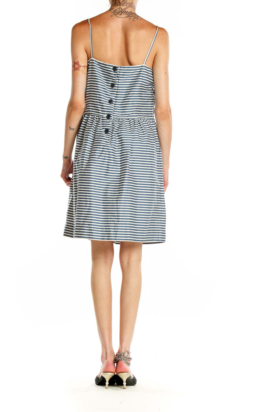 Blue White Striped Fit & Flare Dress