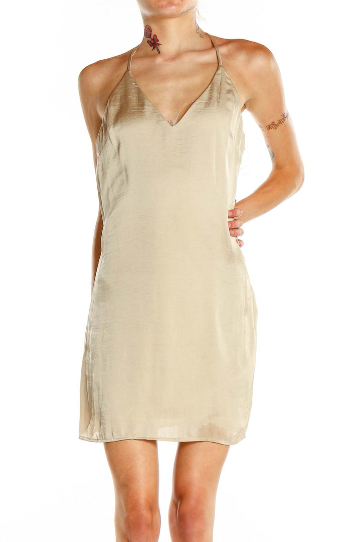 4SI3NNA Beige Satin Slip Mini Dress - Elegant Evening Wear SilkRoll 4SI3NNA Beige Satin Slip Mini Dress - Elegant Evening Wear SilkRoll