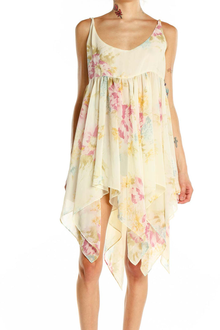 Beige Floral Print Vintage Slip Dress