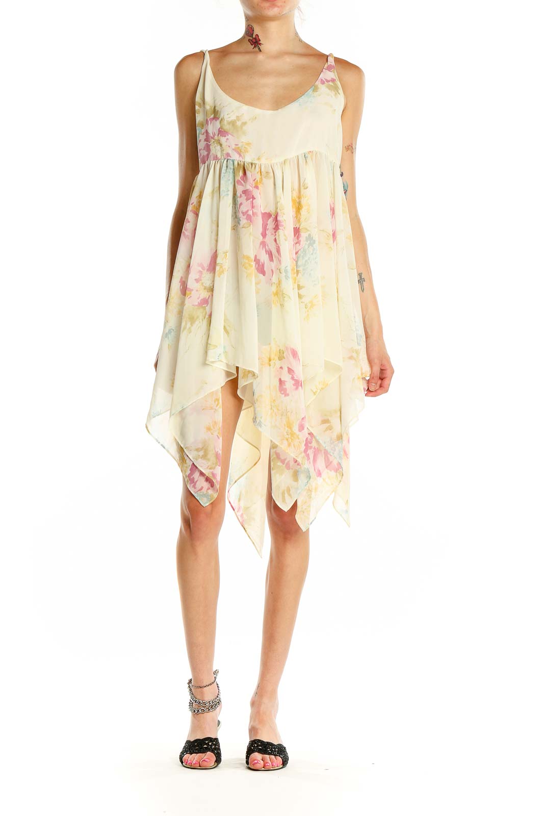 Beige Floral Print Vintage Slip Dress