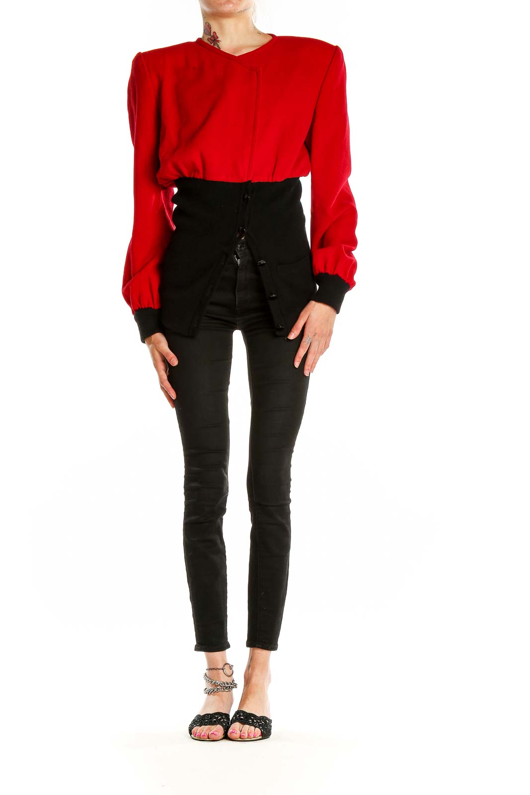 Red Black Colorblock Retro Jacket