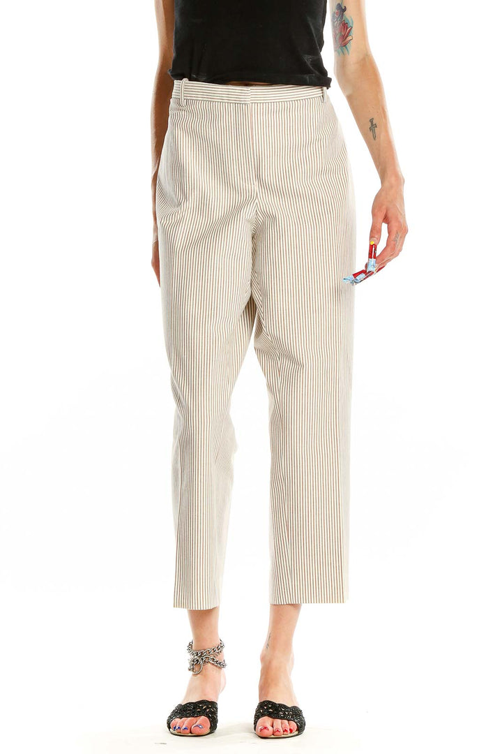 Beige Striped Pants