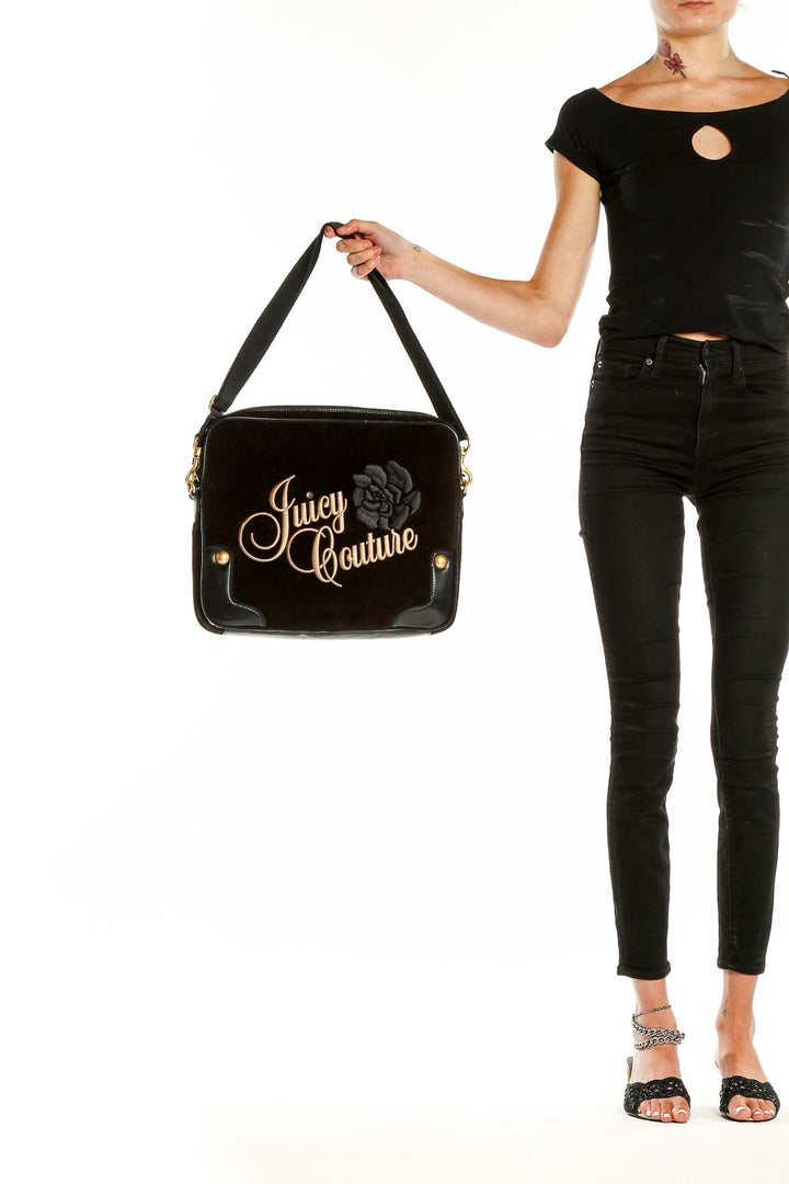 Brown Velour Embroidered Laptop Bag