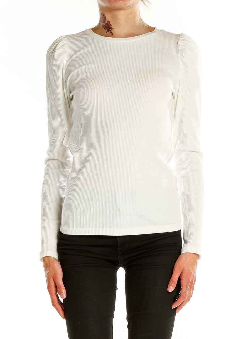 White Puff Sleeve Casual Long-Sleeve Shirt