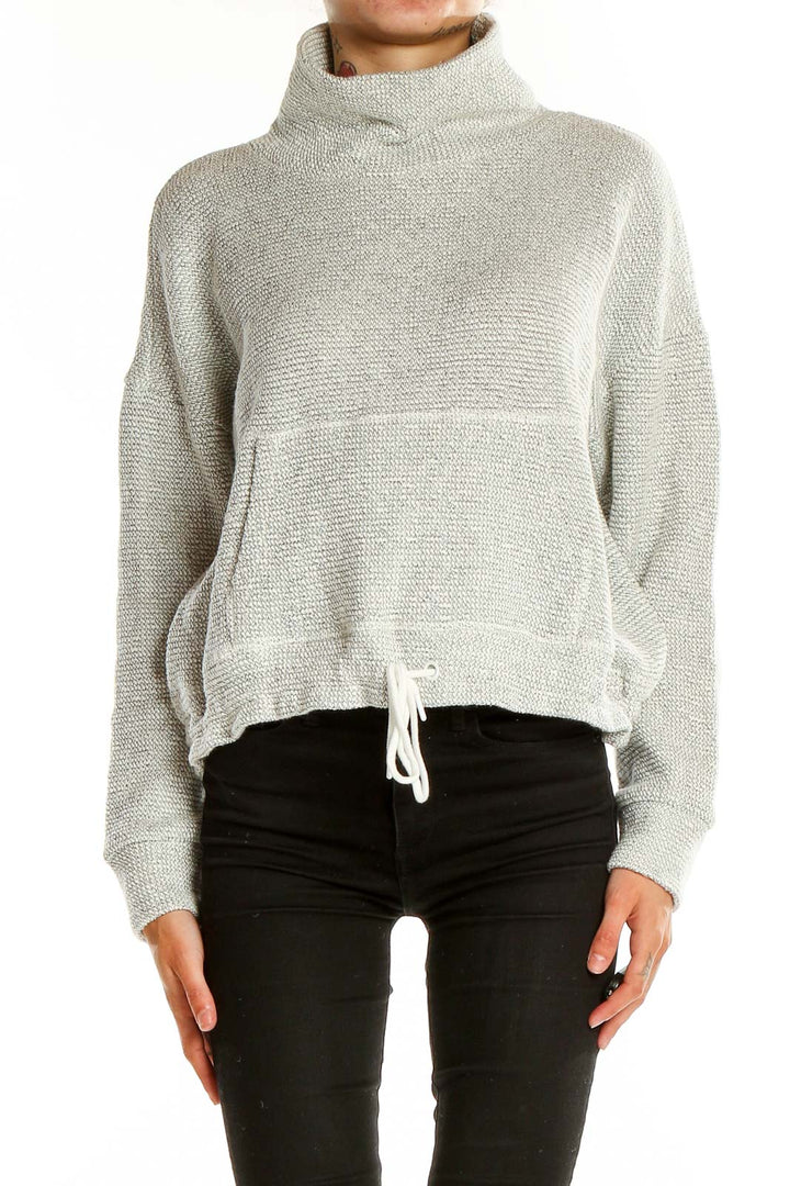 Gray Textured High-Neck Sweater