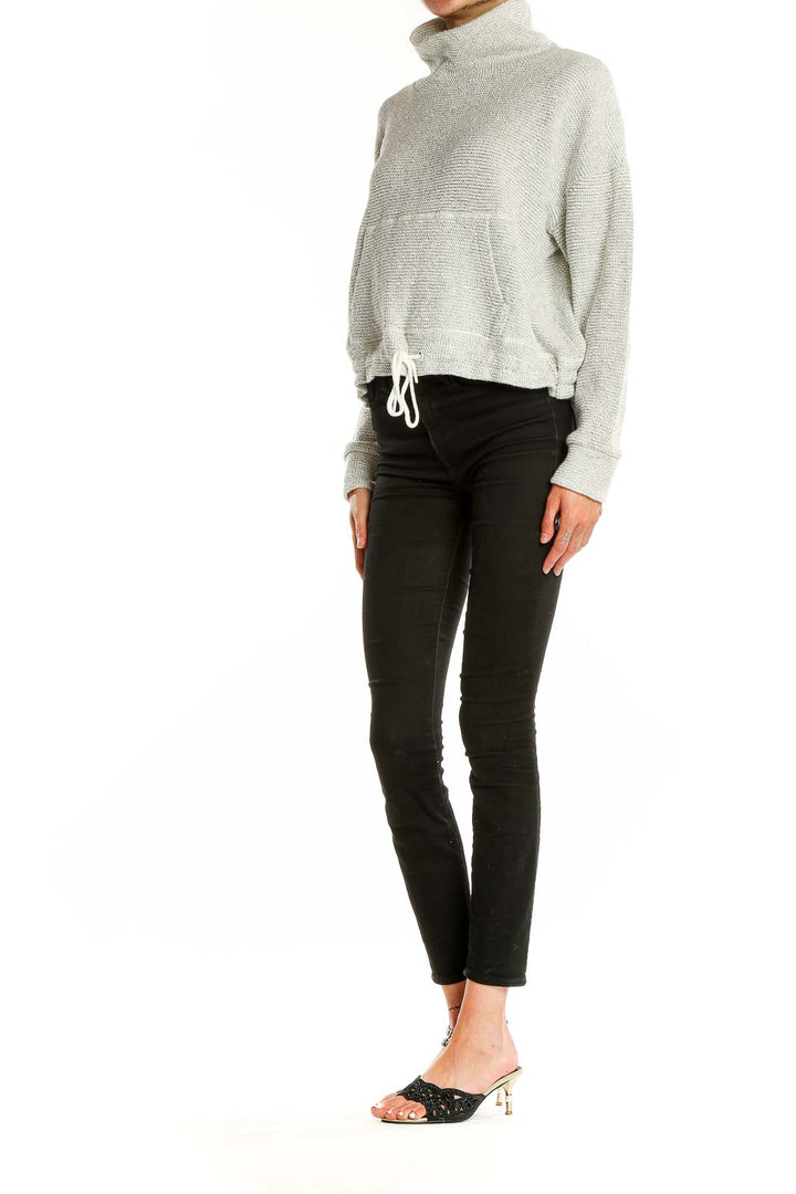 Gray Textured High-Neck Sweater