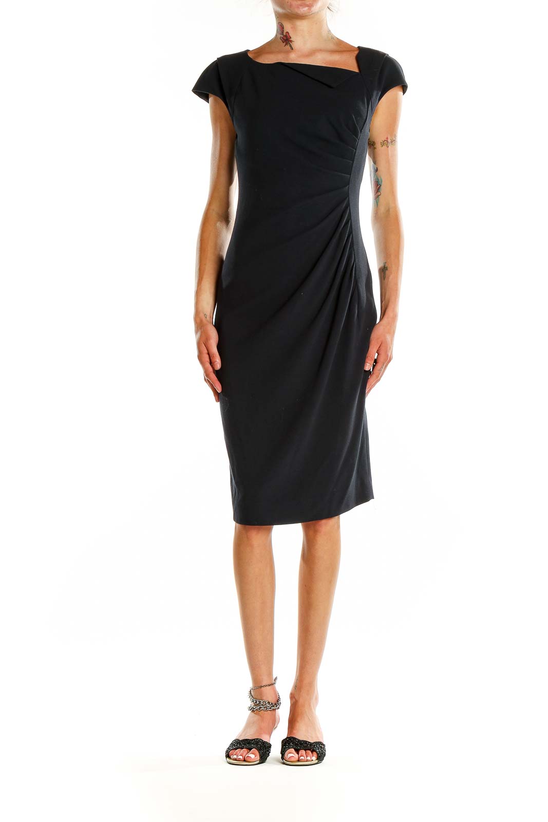 Navy Sheath Solid Work Dress