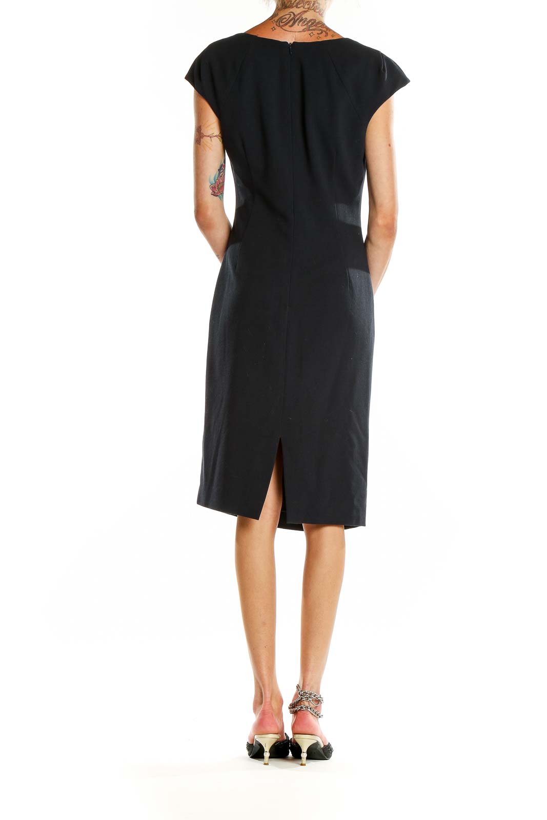 Navy Sheath Solid Work Dress