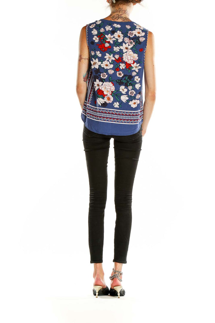 Blue Printed Sleeveless Blouse