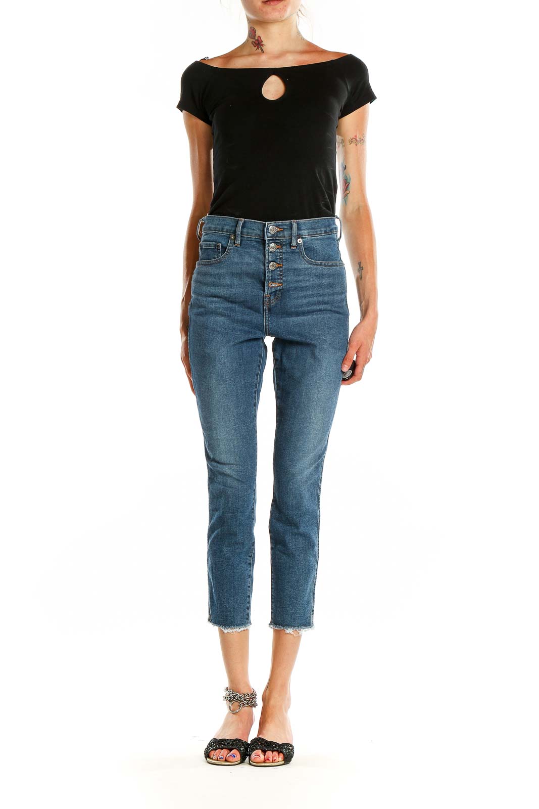 Blue Cropped High Waisted Jeans