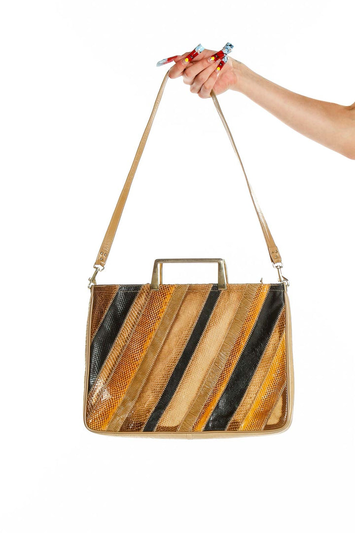 Brown Mixed Media Shoulder Bag