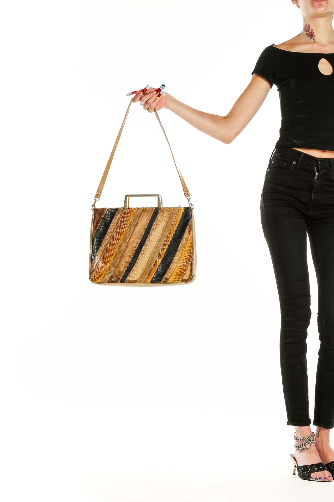 Brown Mixed Media Shoulder Bag