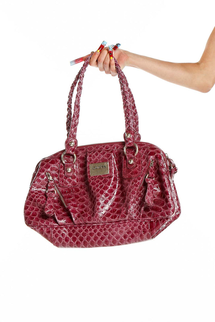 Red Crocodile Embossed Shoulder Bag