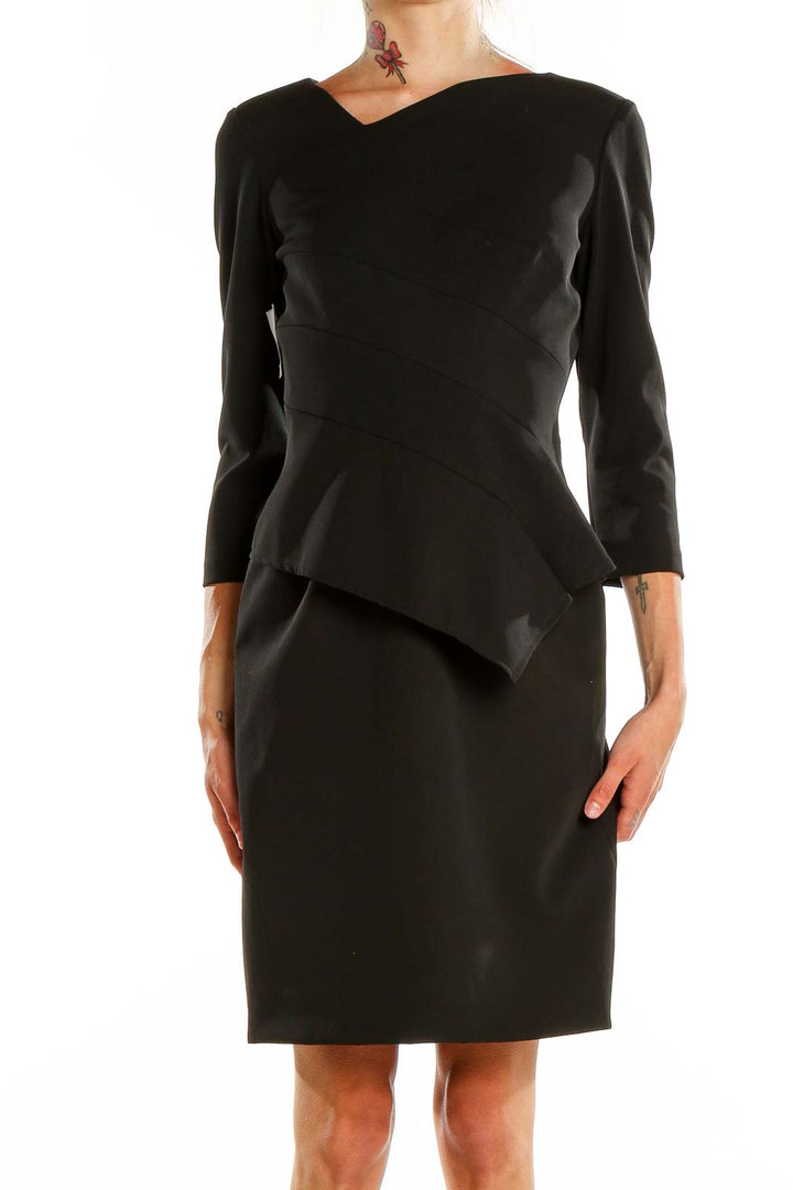 Black Waist Detail Asymmetrical Sheath Dress