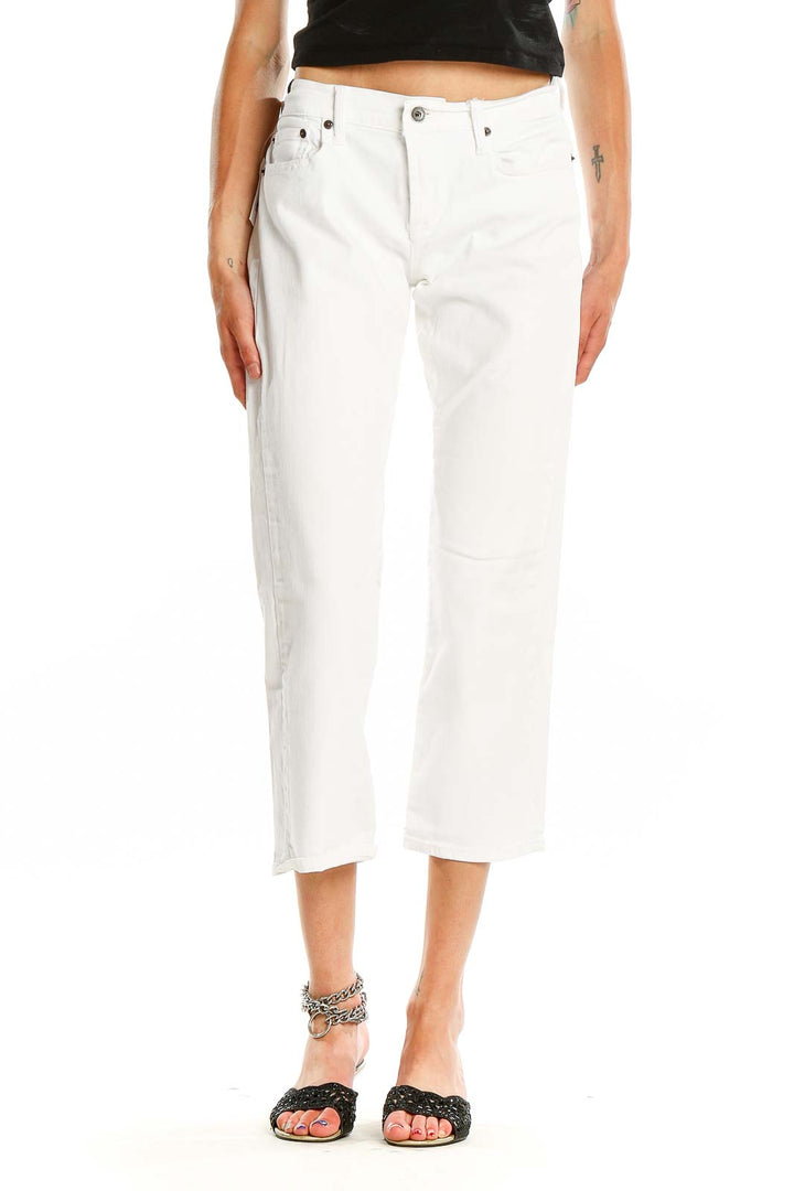 Front view of white cropped denim jeans from Lucky Brand