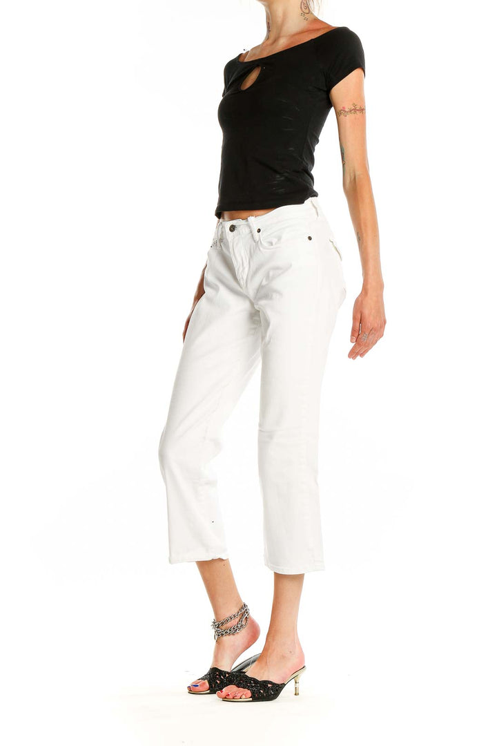 Front view of white cropped denim jeans from Lucky Brand