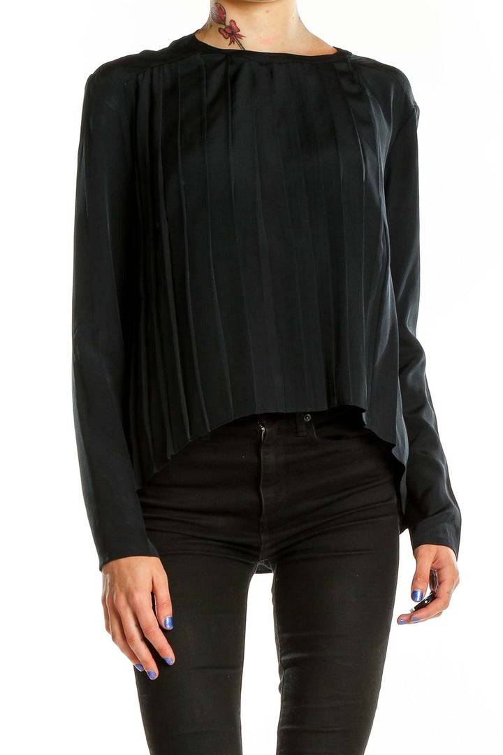 Black Pleated Silk Top